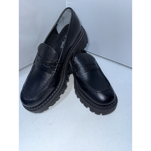 Free People Women's Lyra Lug Sole Black Leather Loafers Sz 11 - Picture 13 of 16